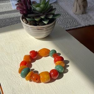 Chunky Beaded Bracelet Yellow Orange Green